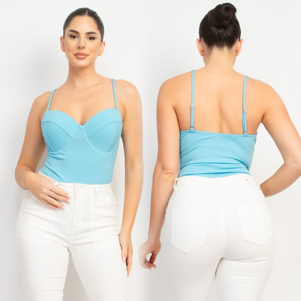 Light Blue Ribbed Bodysuit - Picture 6 of 8